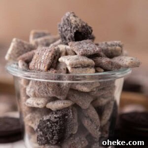 cookies and cream muddy buddies recipe in a cup
