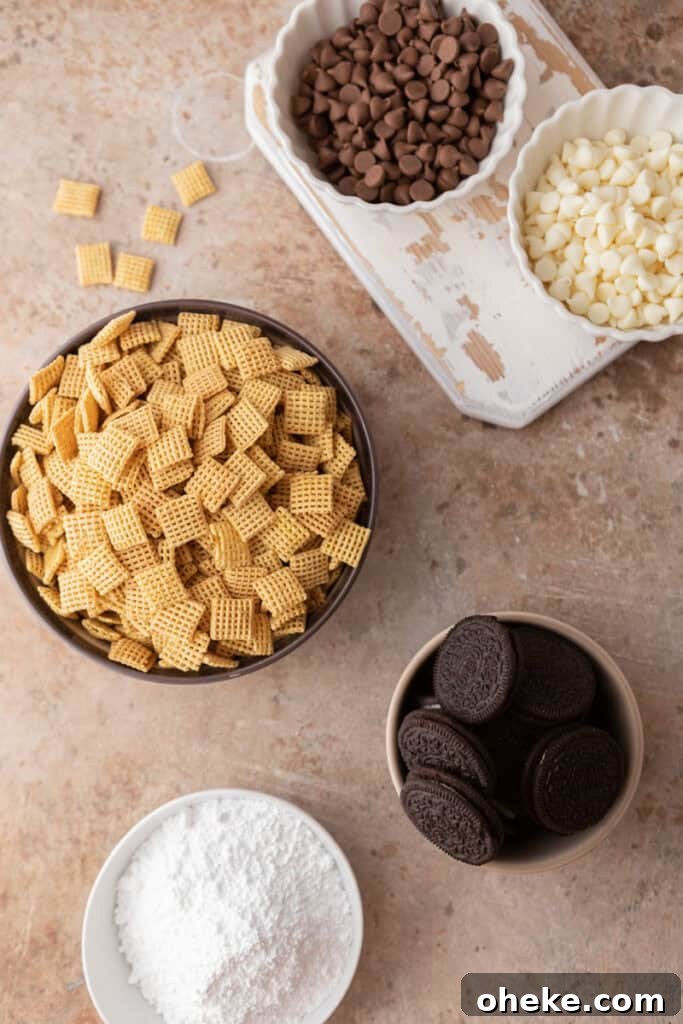 cookies and cream muddy buddies recipe ingredients