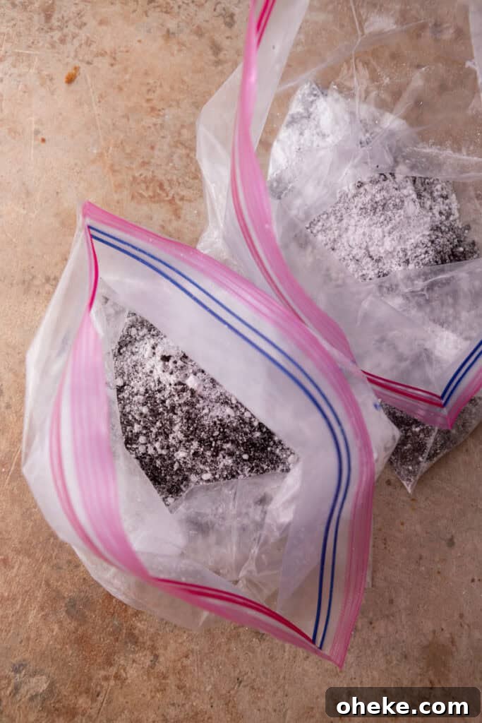 ingredients getting mixed in bags